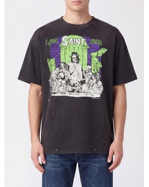 SAINT Mxxxxxx Graphic Print Logo Cotton T-Shirt With Dropped Shoulders - Grey
