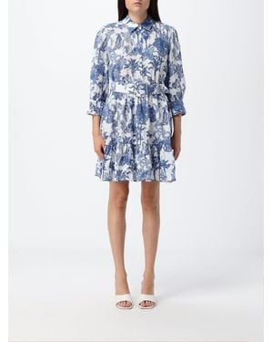 MC2 Saint Barth Tropical Print Cotton Chemisier Mini Dress - Blue