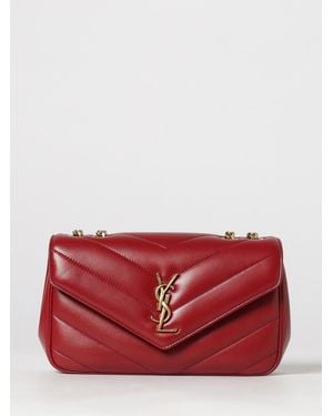 Saint Laurent Bolso Loulou De Piel Acolchada Chevron - Rojo