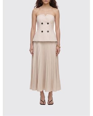 Self-Portrait Off-The-Shoulder Pleated Gabardine Midi Cocktail Dress - Natural