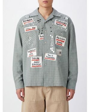 Maison Mihara Yasuhiro Check Cotton Shirt With Cuban Collar And Asymmetric Hem - Gray