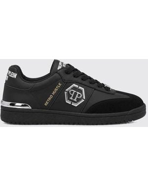 Philipp Plein Retro Hustle Leather Sneakers With Hexagon Logo - Black