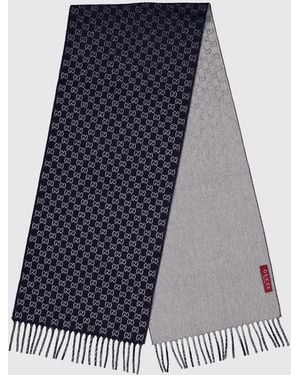 Gucci Wool And Cashmere Gg Pattern Scarf - Blue