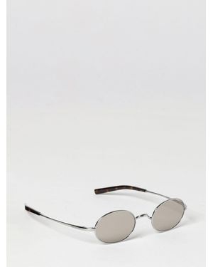 Saint Laurent Oval Metal Sunglasses With Dark Lenses And Engraved Logo - Metallic