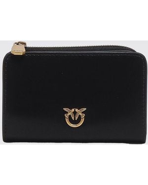 Pinko Smooth Calfskin Bifold Wallet With Love Birds Logo - Black