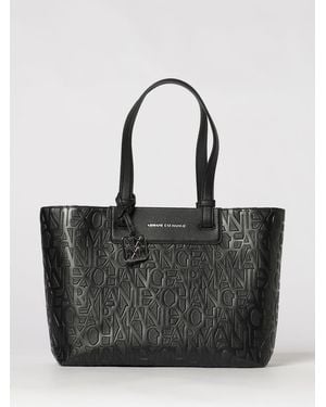ARMANI EXCHANGE Grained Synthetic Leather Tote Bag With Embossed Logo - Black
