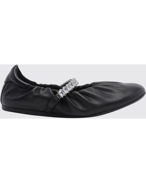 Jimmy Choo Jade Calfskin Leather Ballet Court Shoes With Crystal Embellishment - White