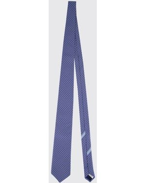 Ferragamo Corbata De Seda Orgánica Con Motivo De Monograma Gancini - Azul
