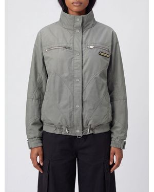 The Attico Relaxed Fit Cropped Cotton Blend Bomber Jacket With High Neck - Gray