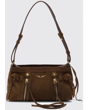 Zadig & Voltaire Zadig &Amp Voltaire Madison Suede And Leather Shoulder Bag With Metallic Logo - Brown