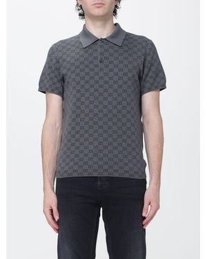 Gucci Gg Jacquard Wool And Silk-Blend Knit Polo - Blue
