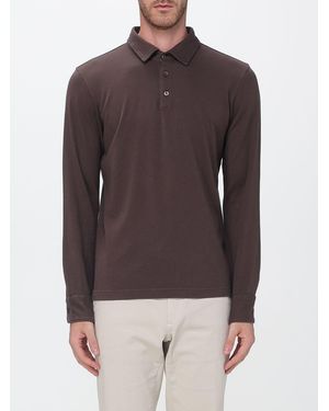 Zanone Polo De Manga Larga De Algodón Con Cuello Acanalado Y Tres Botones - Marrón