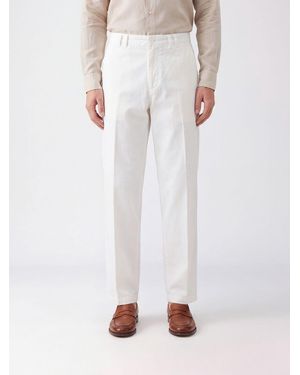 Canali Slim Fit Tailored Cotton Pants With American Pockets - White