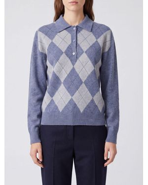 Rohe Langärmeliges Strickpolo Mit Argyle-Muster Aus Woll- Und Seidenmischung - Blau