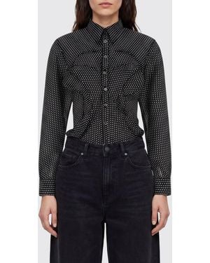 Junya Watanabe Slim Fit Polka Dot Crêpe Shirt With Ruffles - Black