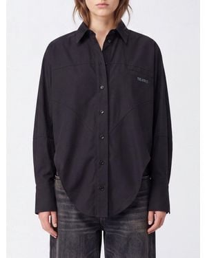The Attico Long-Sleeved Cotton Shirt With Contrasting Lettering Logo - Blue