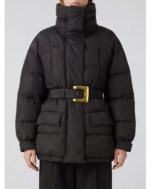 Balmain Short Technical Fabric Down Jacket With High Neck And Waist Belt - Black