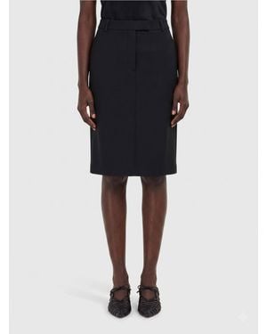 Ferragamo Wool Blend Midi Pencil Skirt With A Back Slit - Black