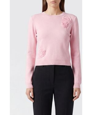 Self-Portrait Floral Appliqué Crewneck Sweater - Pink