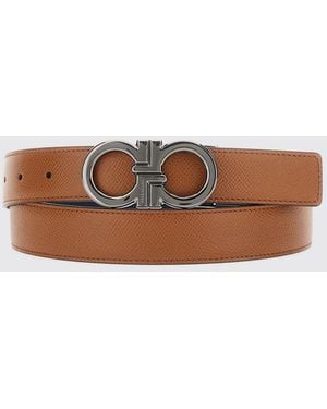 Ferragamo Gancini Gürtel Aus Genarbtem Kalbsleder - Weiß