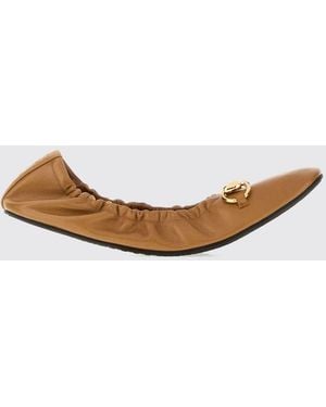 Gucci Prima Leather Ballet Flats With Horsebit And Square Toe - Brown
