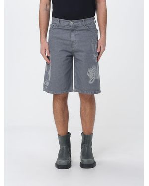 Gcds Cotton Denim Bermuda Shorts With Logo Print - Blue