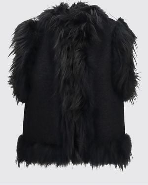 Fendi Virgin Wool Gilet With Fox Fur Collar - Black