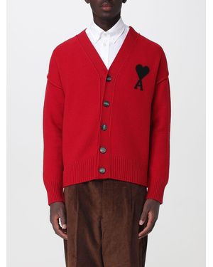 Ami Paris Woll-Cardigan Von Mit V-Ausschnitt Und Logo - Rot