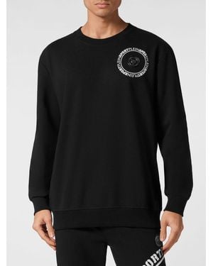 Philipp Plein Sudadera De Cuello Redondo De Algodón Con Logo En Contraste Y Estampado Trasero - Negro