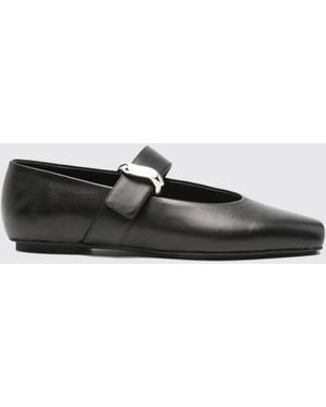 Emporio Armani Mary Jane Smooth Leather Ballet Flats With Square Toe - White