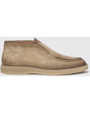 Santoni Suede Calfskin Chelsea Boots With Elastic Inserts - Natural