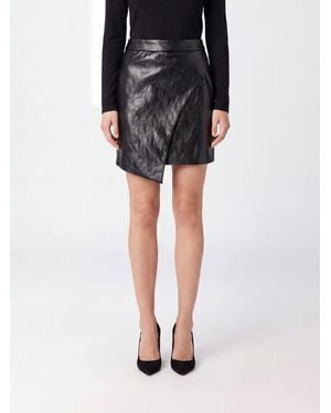 FEDERICA TOSI High-Waisted Asymmetrical Faux Leather Mini Skirt - Black