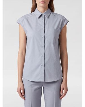 Semicouture Sleeveless Slim Fit Cotton Shirt With French Collar - Blue