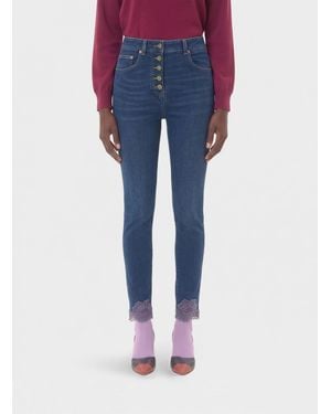 Valentino Garavani High-Waisted Skinny Jeans With Lace Inserts - Blue