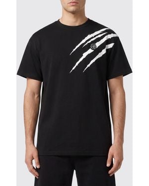 Philipp Plein Camiseta De Algodón Con Estampado Gráfico Y Logo Hexagon En La Espalda - Negro