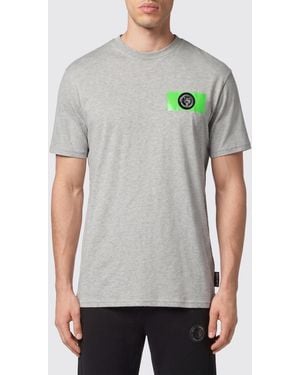 Philipp Plein Short-Sleeved Cotton T-Shirt With Contrasting Printed Logo - Grey