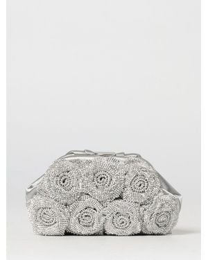 Twentyfourhaitch Manila Satin Clutch With Flower Crystals - Gray