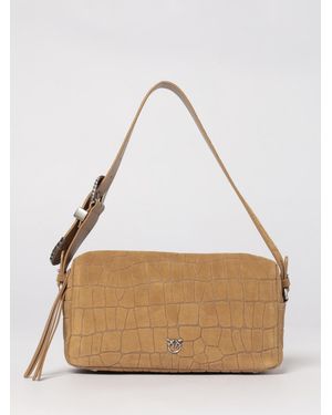 Pinko Medium Croc Print Leather Boston Bag - Natural