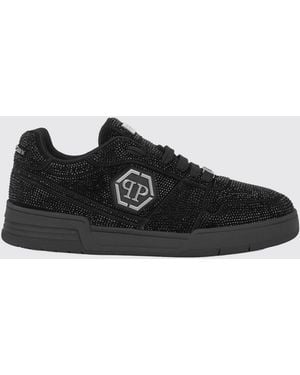 Philipp Plein P-Force Leder-Sneakers Mit Monogramm Und Kristallen - Schwarz