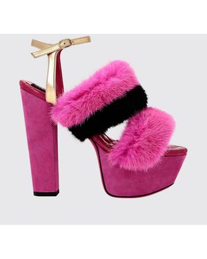 Philipp Plein Striped Suede And Fur Platform Sandals - Pink