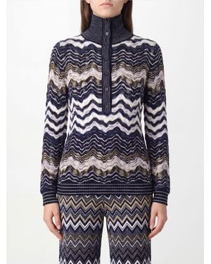 Missoni Slim Fit Multicolour Zig-Zag Wool Turtleneck Sweater - Blue