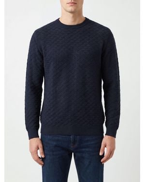 Giorgio Armani Langärmeliger Rundhalspullover Aus Reiner Schurwolle - Blau