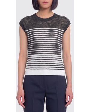 Roberto Collina Striped Linen Crew-Neck Top - Blue
