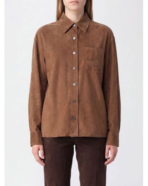 Pinko Cupro And Viscose Twill Shirt With Dropped Shoulders - Brown