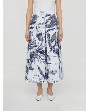 Erdem Cotton Midi Skirt With Floral Print - Blue