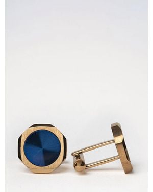 D1 Milano Two-Tone Steel Cufflinks With Rounded Shape And Engraved Logo - Blue