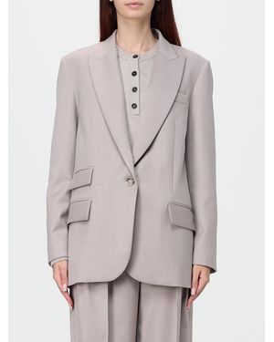 SIMONA CORSELLINI Blazer Droit En Mélange De Coton À Revers En Pointe - Gris