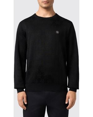 Philipp Plein Crew-Neck Merino Wool Sweater With Jacquard Hexagon Logo - Black
