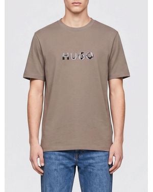 HUGO Cotton T-Shirt With Logo - Grey