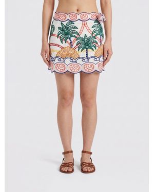 FARM Rio Minifalda Pareo Richlieu De Algodón Con Estampado Floral Y Bordados - Blanco